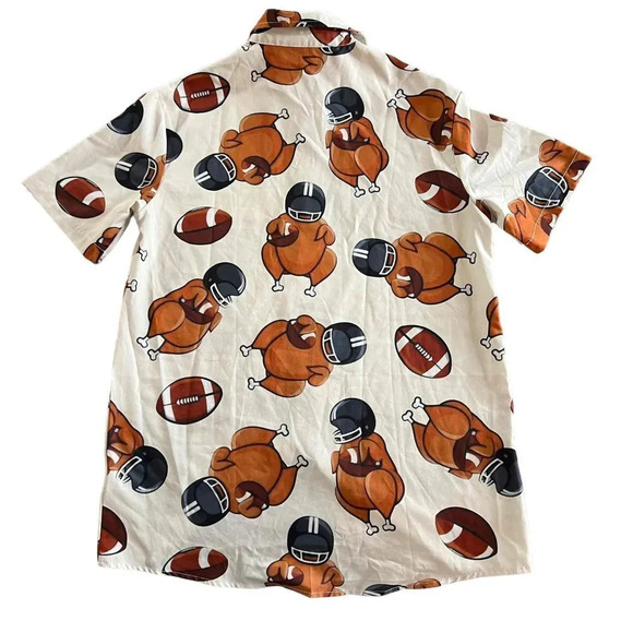 Mokaloha Men's Thanksgiving Fun Turkey Football Print Short Sleeve Button Down - Picture 4 of 7